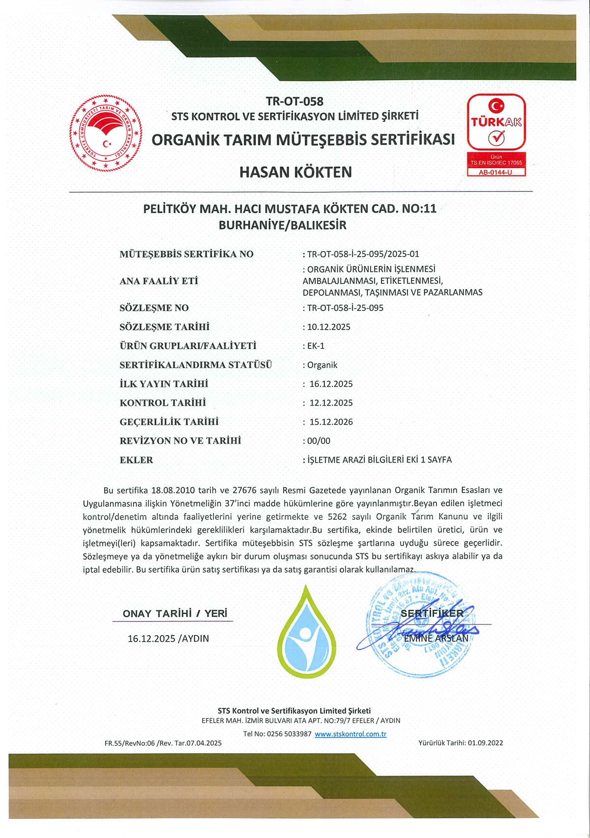 Organik Tarım İşletme Sertifikasyonu