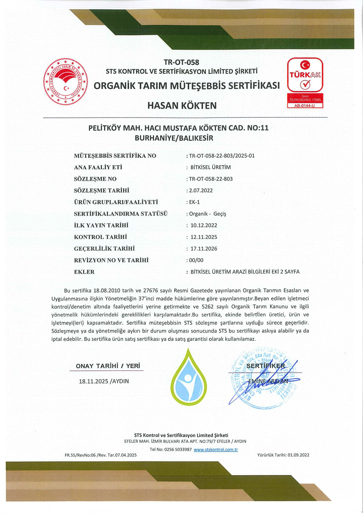 Organik Tarım Arazi Sertifikasyonu