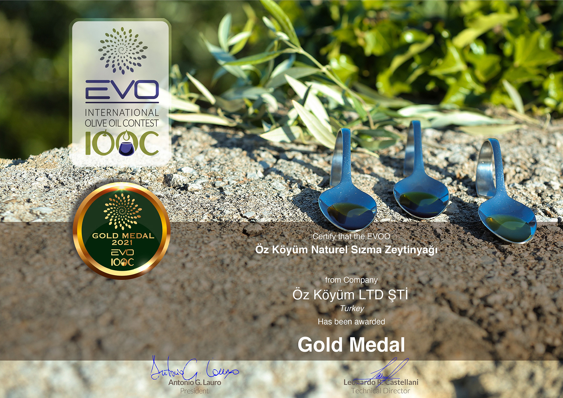EVO International Olive Oil Contest 2021 - Altın Madalya